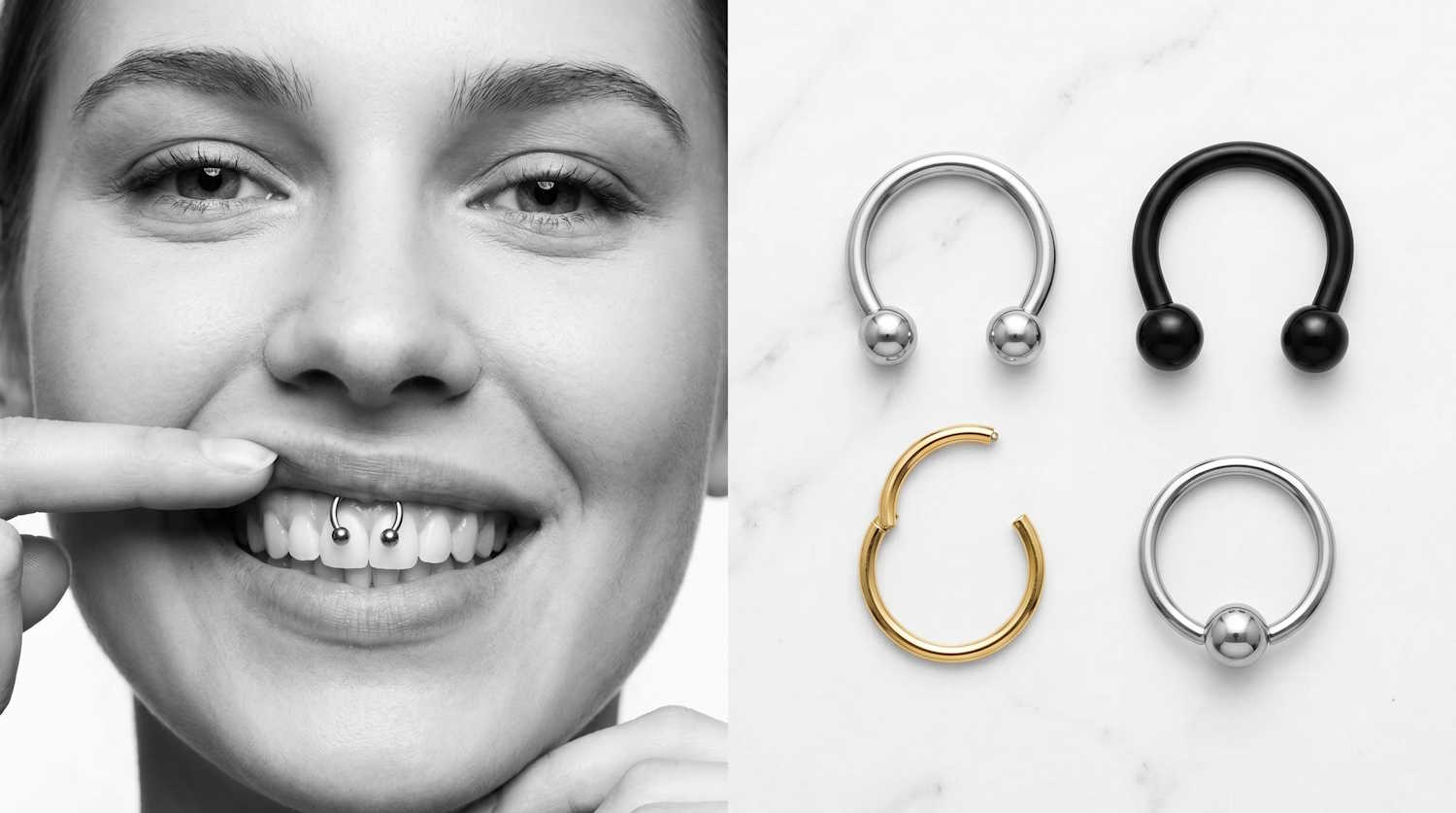 Frau mit Smiley Piercing Schmuck