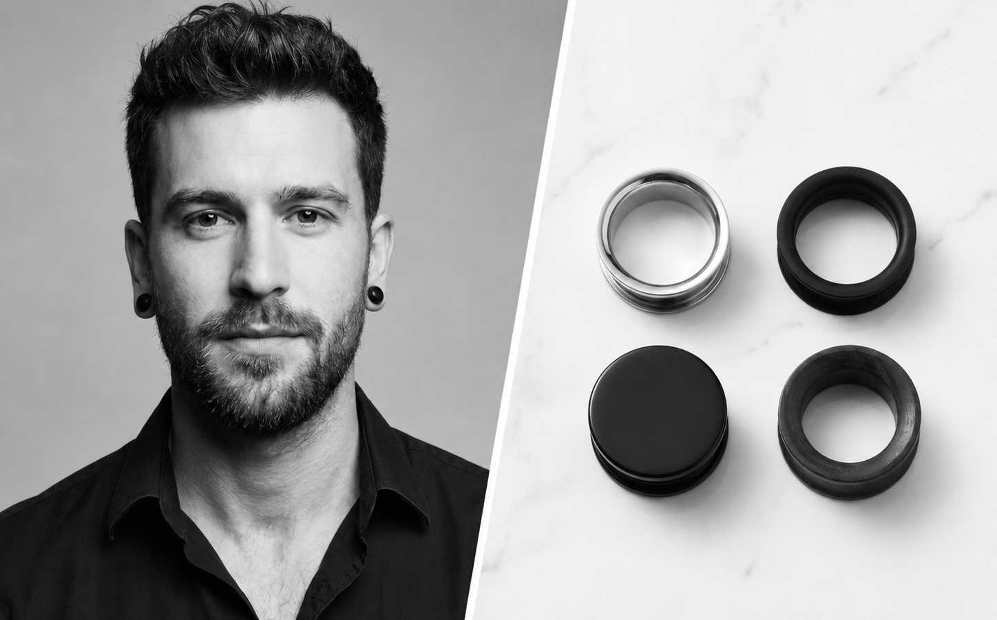 Mann mit 10mm Flesh Tunneln in den Ohren