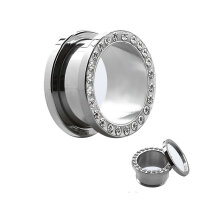Flesh Tunnel - Stahl - Silber - Kristall 1,2 mm