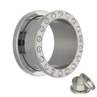 Flesh Tunnel - Stahl - Silber - Kristall 28 mm