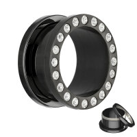 Flesh Tunnel - Stahl - Schwarz - Kristall 24 mm