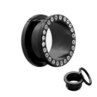 Flesh Tunnel - Stahl - Schwarz - Kristall 24 mm