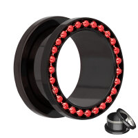 Flesh Tunnel - Schwarz - Kugel - Rot 8 mm