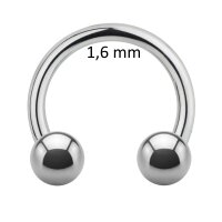 Piercing Hufeisen - Stahl - Silber - 1.6mm [06.] - 1.6 x 10 mm (Kugeln: 3mm)