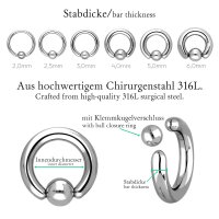 Klemmkugelring Piercing BCR | Silber | [12.] - 2.5 x 8 mm (Kugel: 5mm)