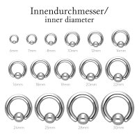 Klemmkugelring Piercing BCR | Silber | [12.] - 2.5 x 8 mm (Kugel: 5mm)