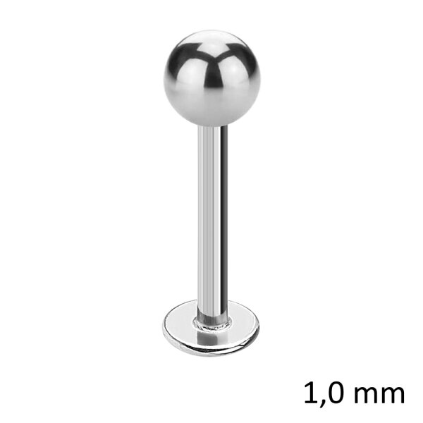 Piercing Labret - Stahl - Silber - 1.0mm [01.] - 1.0 x 5 mm (Kugel: 3mm)