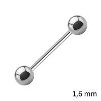 Piercing Stab - Stahl - Silber - 1.6mm [25.] - 1.6 x 8 mm (Kugeln: 5mm)