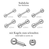 Barbell Piercing Stab Hantel | Silber | [17.] - 3.0 x 8 mm (Kugeln: 6mm)