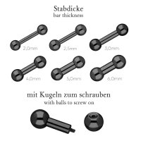 Piercing Stab - Stahl - Schwarz - 2.0mm bis 6.0mm [17.] - 3.0 x 8 mm (Kugeln: 6mm)