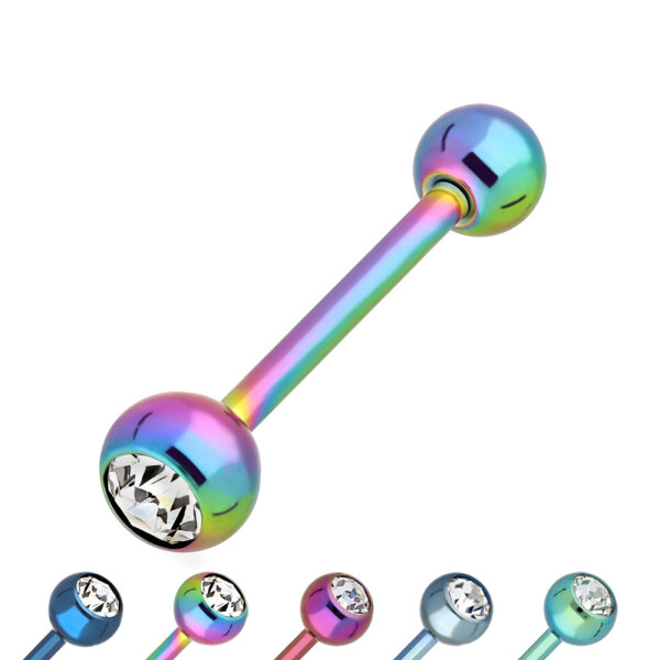 Piercing Stab - farbig - Kristall [10.] - Stab: regenbogen - Kristallfarbe: klar / durchsichtig