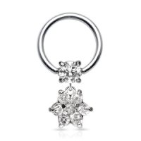 Klemmring Piercing - Silber - Blume - Kristall