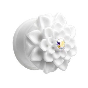 Ohr Plug - Kunststoff - Chrysantheme - Weiß