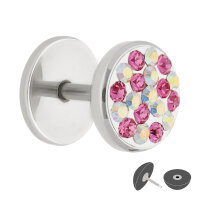 Piercing Fake Plug - Silber - Kristall - Pink