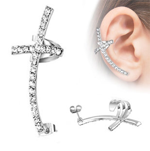 Ohrstecker - Ear Cuff - Kreuz - Klar