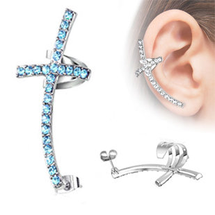 Ohrstecker - Ear Cuff - Kreuz - Blau