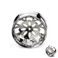 Ohr Plug - Stahl - Mandala - Blume - Silber