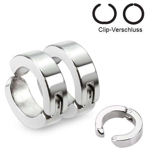 Edelstahl Creolen Ohrringe - Clip - Classic - Silber