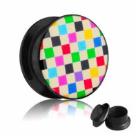 Picture Ear Plug - Screw - Chessboard - Rainbow