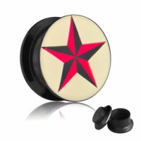 Picture Ear Plug - Screw - Star Red-Black