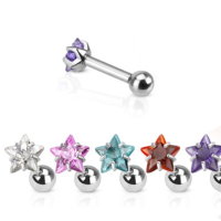 Piercing Stab mit Kugel - Silber - Kurz - Kristall - Stern