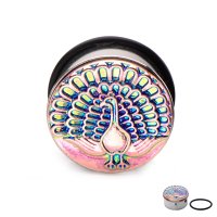 Ohr Plug - Stahl - Silber - Pfau - Pink