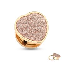 Ohr Plug - Stahl - Herz - Rosegold - Glitzer