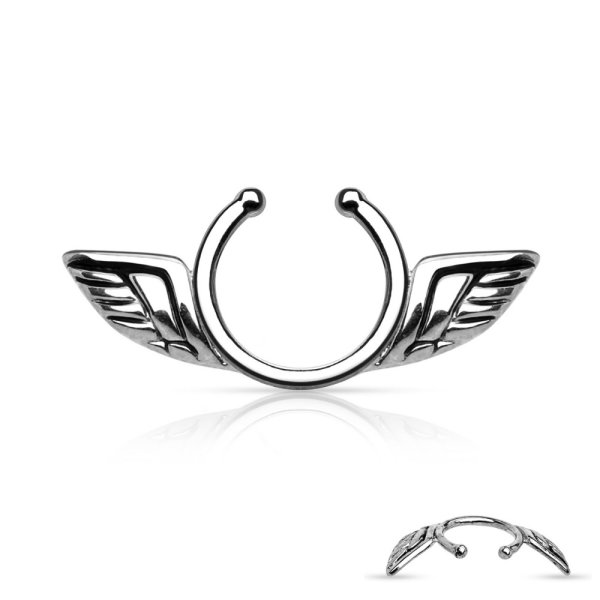 Fake Brustpiercing - Stahl - Silber - Flügel