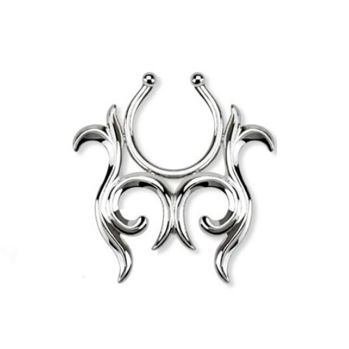 Fake Brustpiercing - Stahl - Silber - Tribal