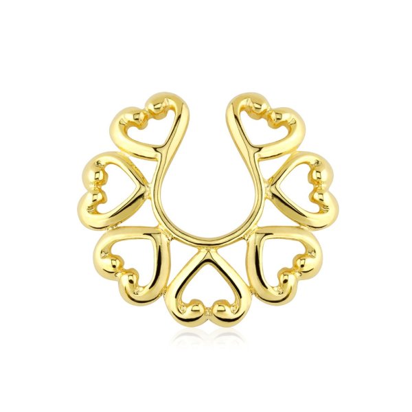 Fake Brustpiercing - Stahl - Ring - Gold - Herzen