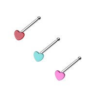 Nose Stud straight - Silver - Heart - Colorful