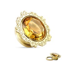 Ohr Plug - Gold - Ornament - Kristall - Bernstein