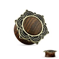 Ohr Plug - Holz - Braun - Ornament - Gold