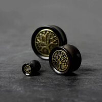 Holz Ohr Plug - Braun - Lebensbaum - Gold - Antik