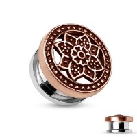 Ohr Plug - Stahl - Lotusblüte - Rosegold - Antik