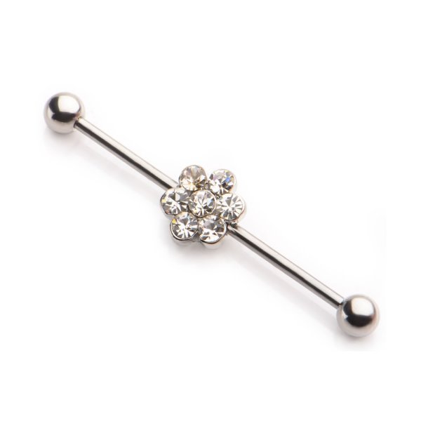 Piercing Stab - Industrial - Silber - Kristall-Blume