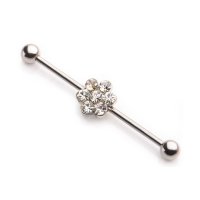 Piercing Stab - Industrial - Silber - Kristall-Blume