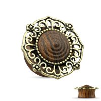 Ohr Plug - Holz - Ornament - Gold - Ringe