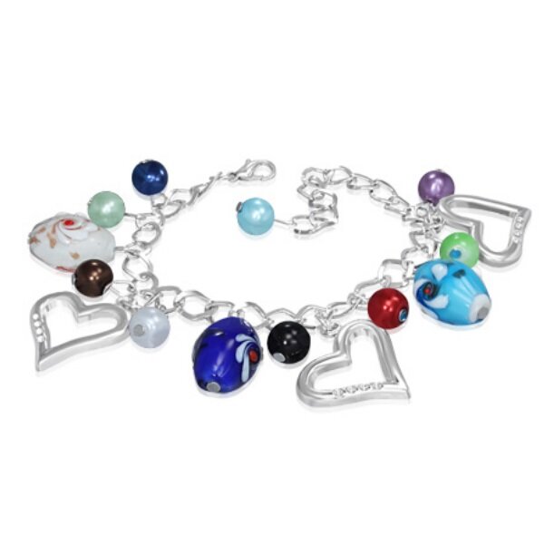 Armband - Silber - Herzen - Perlen - Bunt