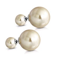 Edelstahl Ohrstecker - Perle - Doppel-Kugel - Beige