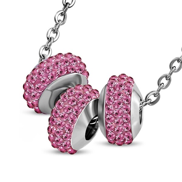 Kette - Silber - 3 Kristall-Kugeln - Pink