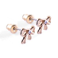 Edelstahl Ohrstecker - Rosegold - Schleife - Kristall