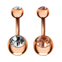 Piercing Banane - Stahl - Rosegold - Kristalle