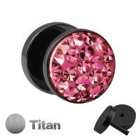 Piercing Fake Plug - Schwarz - Titan - Schutzschicht - Kristall