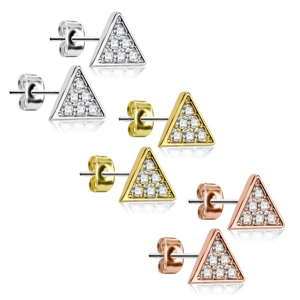 Edelstahl Ohrstecker - Dreiecke - Kristalle - Klar