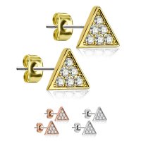 Edelstahl Ohrstecker - Dreiecke - Kristalle - Klar