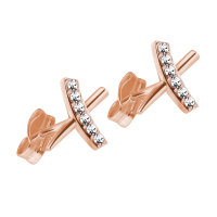 Ear Stud - 925 Sterling Silver - X - Crystals - Rose Gold