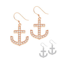Ohrringe - Hänger - 925 Silber - Anker - Kristalle [01.] - rosegold