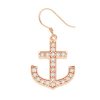 Ohrringe - Hänger - 925 Silber - Anker - Kristalle [01.] - rosegold