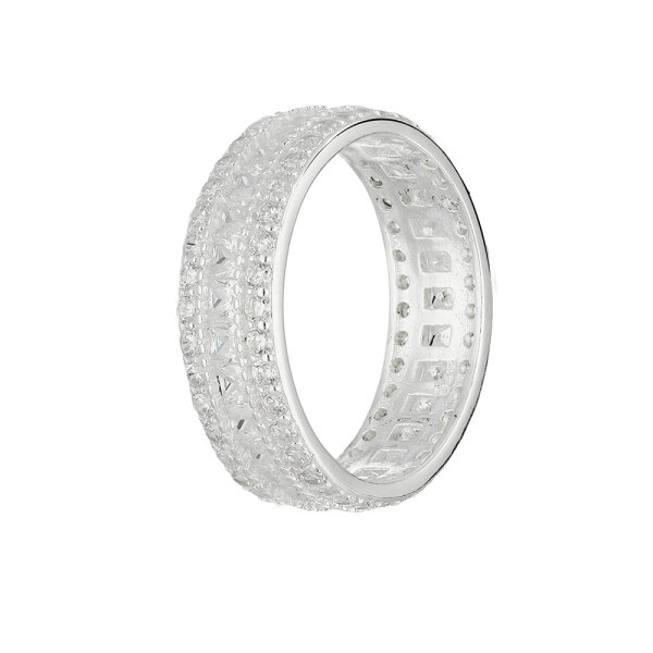 Ring - 925 Silber - 3 Reihen Kristalle - Silber